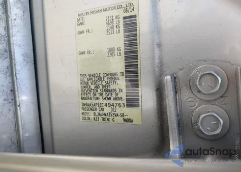 2014 Nissan Maxima 3.5 Sv from USA, damaged, VIN 1N4AA5AP1EC494763